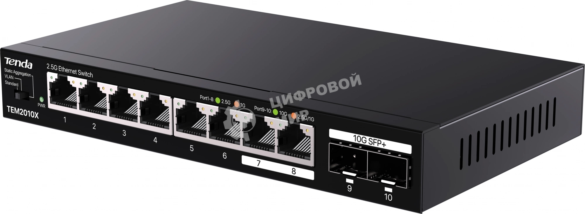 Коммутатор сетевой Tenda TEM2010X Настольное исполнение 8x10Base-T/100Base-TX/1000Base-T 2xSFP+ 12 Вт TEM2010X