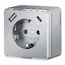 Розетка с заземлением, шторками и USB тип A+C Gallant (серебряный)
