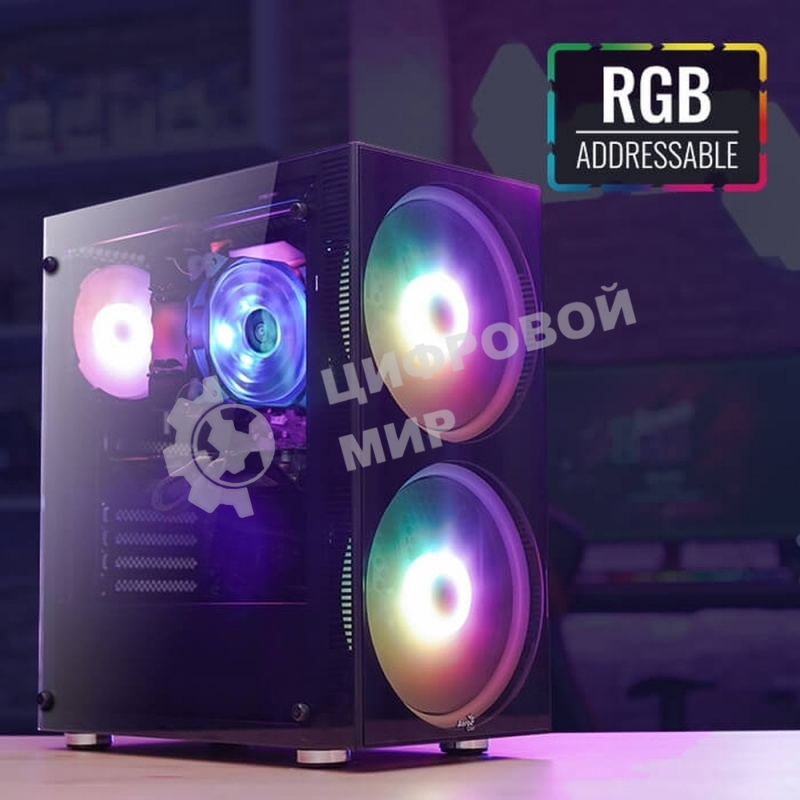 Компьютерный корпус Aerocool/Formula Python (3xUSB, 2xAudio, 0.5 мм,2x200 мм FAN, прозрачная стенка-закаленное стекло, ATX, без БП)