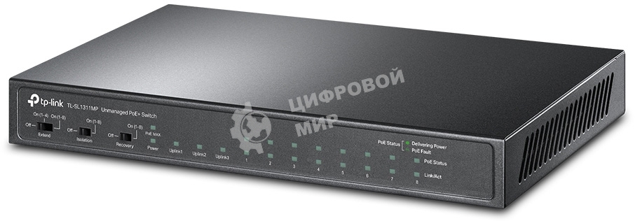 Коммутатор TP-Link 8-port 10/100Mbps Unmanaged PoE switch, 2 Gb RJ45 + 1 Gb SFP uplinks, PoE budget up to 124W