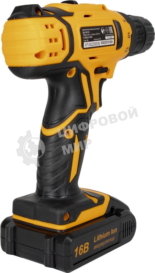 Дрель-шуруповерт аккумуляторная Вихрь ДА-16Л-2К 72/14/32, Аккумуляторная, 16В, 2 АКБ, Кейс