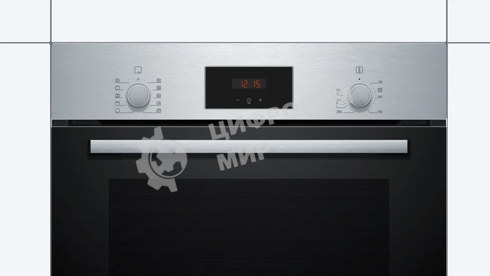 Духовой шкаф Bosch HBF512BS1T Serie 2, нержавеющая сталь, класс энергоэффективности А, 7 режимов, 3-х слойное остекление, LED-дисплей, утапливаемые переключатели, галогенное освещение, проволочные направляющие, сделано в Турции,