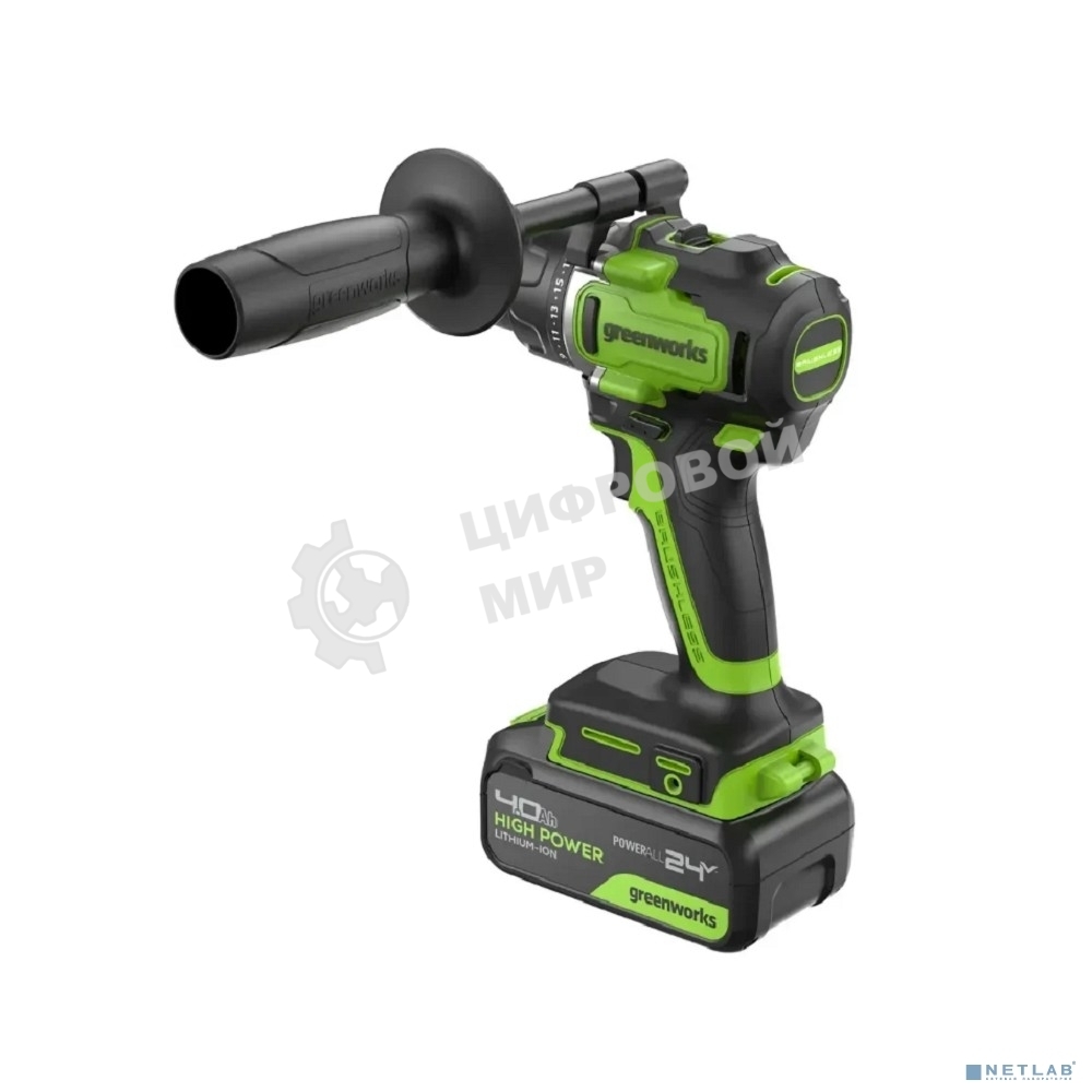 Дрель-шуруповерт аккумуляторная Greenworks GD24DD90 24V, 90 Нм, бесщеточная, 45/90Нм,1х4Ач,ЗУ,кор 3707507CUB