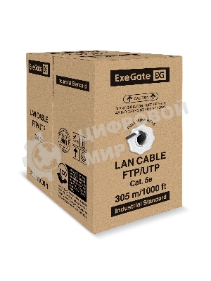 Кабель ExeGate FUTP4-C5e-CCA-S25-OUT-PE-BK-305 FTP 4 пары кат.5e CCA, 0.45мм (25AWG), экран, внешн., без троса, 305м, черн., PE