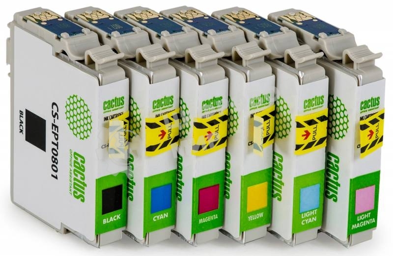 Картридж струйный Cactus CS-EPT0807 черный/желтый/голубой/пурпурный/светло-голубой/светло-пурпурный (68.4 мл) для Epson Stylus Photo P50