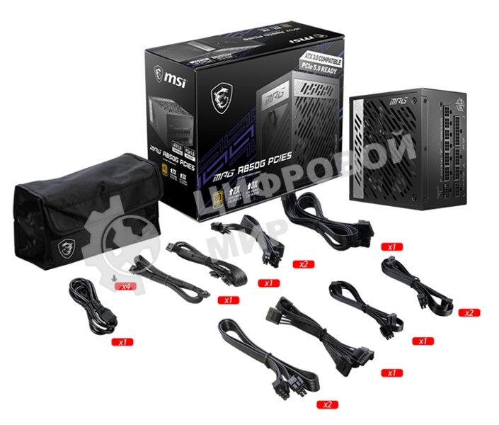 Блок питания MSI MPG A850G PCIE5 Retail, 850Вт, 80 PLUS Gold, 135мм, модульный, черный