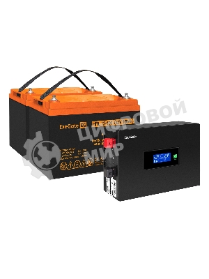 Комплект Источник бесперебойного питания EX295994RUS + батарея 100Aч EX285656RUS 2шт (инвертор, синус, для котла, PF=1, настенный) ExeGate IdealSine SR-1500.LCD.2SH 1500VA/1500W, чистая синусоида, цветной LCD-дисплей, 2*Schuko, крепление настенное, Black + батарея ExeGate HRL 12-100 (12В, 100А·ч) 2шт