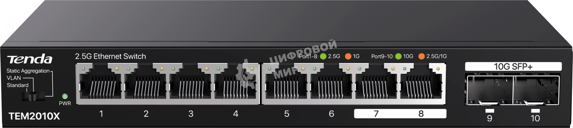 Коммутатор сетевой Tenda TEM2010X Настольное исполнение 8x10Base-T/100Base-TX/1000Base-T 2xSFP+ 12 Вт TEM2010X