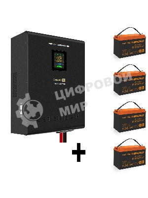 Комплект источника бесперебойного питания Exegate EX296005RUS + батарея 100Aч EX285656RUS 4шт (инвертор, синус, для котла, настенный) ExeGate FineSine SX-7000.LCD.AVR.2SH.T 7000VA/5000W, чистая синусоида, цветной LCD-дисплей, AVR, 2*Schuko+клеммы, линейно-интерактивный, крепление настенное, Black + батарея ExeGate HRL 12-100 (12В, 100А·ч) 4шт