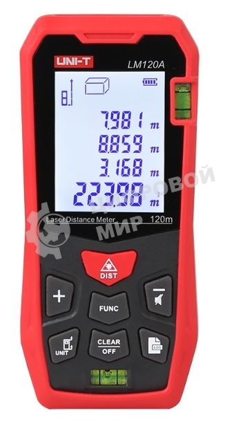 Лазерный дальномер UNI-T LM120A Диапазон расстояний (120 м); Тип дисплея (ЖК); Единицы измерения (м/фут/дюйм); Основа измерения (спереди/сзади);