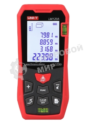 Лазерный дальномер UNI-T LM120A Диапазон расстояний (120 м); Тип дисплея (ЖК); Единицы измерения (м/фут/дюйм); Основа измерения (спереди/сзади);