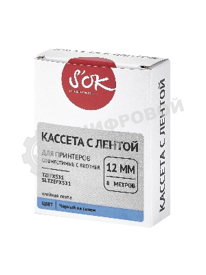 Кассета с лентой S'OK by Sakura Printing TZEFX531 для Brother, черный на синем, 12мм/8м, наклейка