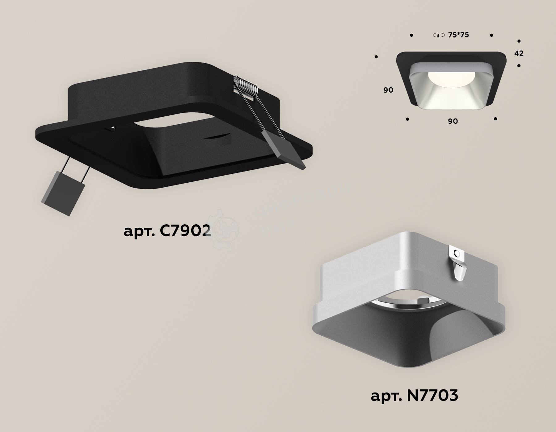 Комплект встраиваемого светильника Ambrella light XC7902003 SBK/SSL черный песок/серебро песок MR16 GU5.3 (C7902, N7703)