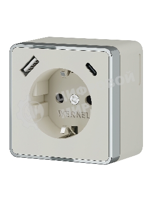 Розетка с заземлением, шторками и USB тип A+C Gallant (слоновая кость)