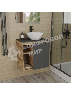 Тумба Bau Dream Blackwood 60 правая, графит, раковина BAU Crystal 40х40, смеситель для раковины высокий Hotel Black, черный