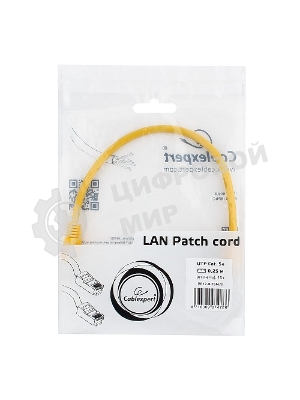 Патч-корд UTP Cablexpert cat.5e, 0.25м, литой, многожильный, желтый