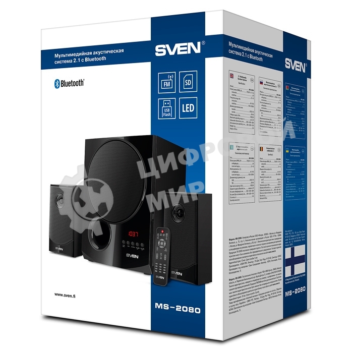 Акустическая система 2.1 SVEN MS-2080/70 Watt/~220V 50Hz/FM-тюнер, USB/SD, дисплей/BLUETOOTH/ПДУ/Black