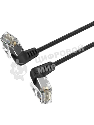 Патч-корд Vention прямой UTP cat.6a, RJ45 угол 90 - 5м. черный