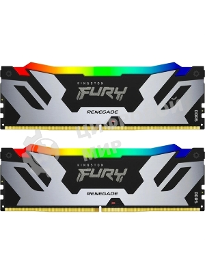 Оперативная память Kingston Fury Renegade, DDR5, 32GB (2x16GB), 6400MHz, CL32, DIMM, с радиатором, RGB, серебристый/черный