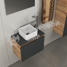 Комплект для ванной, 4 предмета (тумба Bau 50, графит + раковина BAU Hotel mini 24х24 + смеситель Hotel Still, выпуск клик-клак, черный)