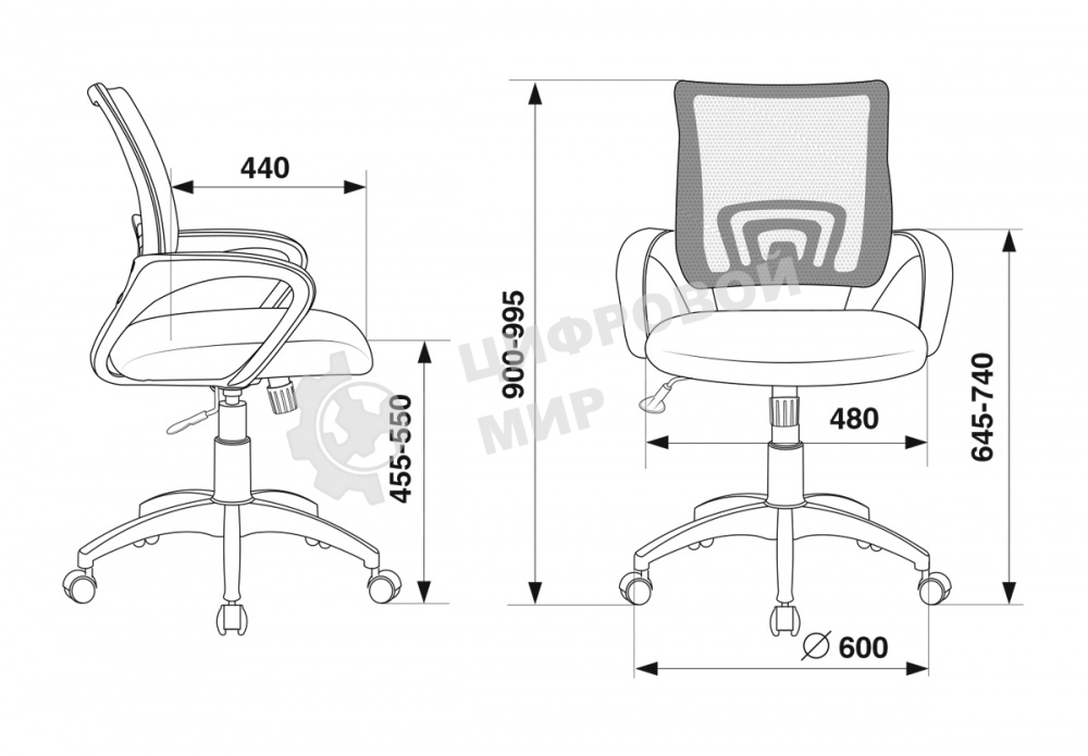 Кресло компьютерное Бюрократ CH-695N/DG/TW-11 спинка сетка серый TW-04, сиденье черный TW-11