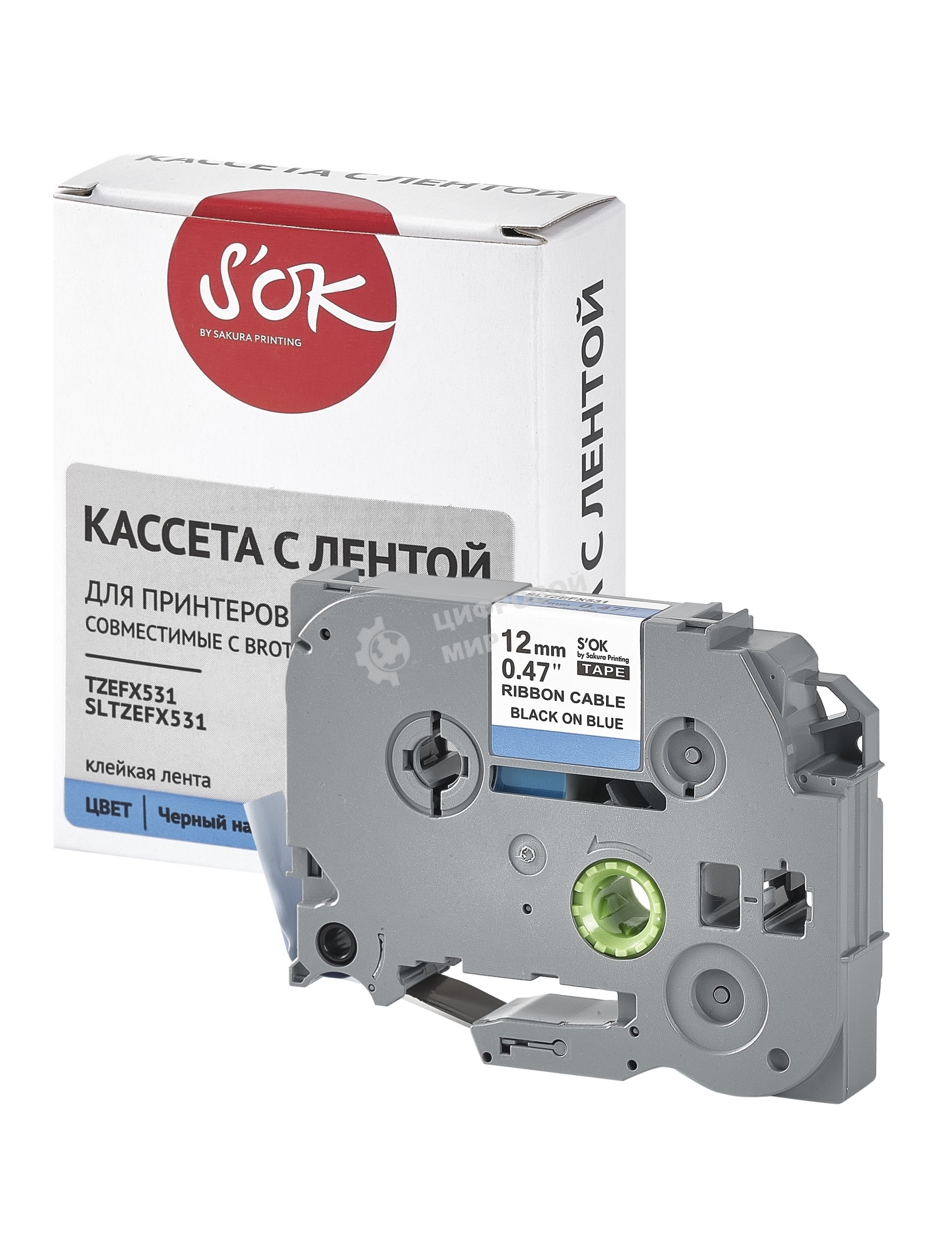 Кассета с лентой S'OK by Sakura Printing TZEFX531 для Brother, черный на синем, 12мм/8м, наклейка