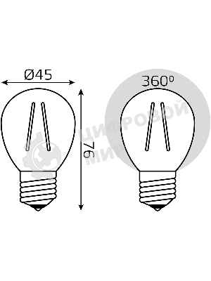 Лампа филам. Gauss Filament 12Вт цок.:E27 шар св.свеч.бел.теп. (упак.:10шт) (52212)