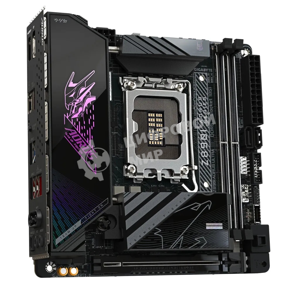 Материнская плата Gigabyte Z890I AORUS ULTRA, LGA 1851, Intel Z890, 2xDDR5, 2xSATA, 2xM.2, 1xPCIe 5.0 x16, 1xDP, 1xHDMI, 1xUSB-C, 1x Thunderbolt 4, 1x 2.5Gb LAN, 2xUSB-A 3.2 Gen 1, 3xUSB-A 3.2 Gen 2, 2x3.5 мм, TOSLINK, 7.1, 1xUSB4, Mini-ITX