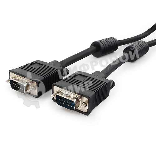 Кабель VGA Premium Cablexpert CC-PPVGA-10-B, 15M/15M, 3.0м, черный, тройной экран, феррит.кольца, пакет