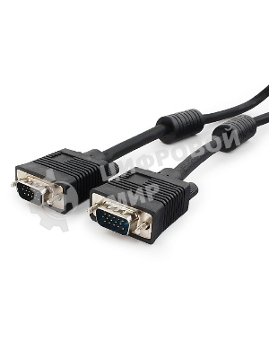 Кабель VGA Premium Cablexpert CC-PPVGA-10-B, 15M/15M, 3.0м, черный, тройной экран, феррит.кольца, пакет