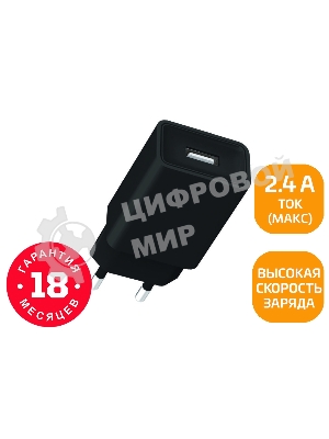 Сетевое зарядное устройство GoPower GP1U 1USB 2.4A 12W черный (1/120/480)