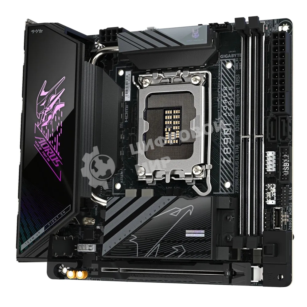Материнская плата Gigabyte Z890I AORUS ULTRA, LGA 1851, Intel Z890, 2xDDR5, 2xSATA, 2xM.2, 1xPCIe 5.0 x16, 1xDP, 1xHDMI, 1xUSB-C, 1x Thunderbolt 4, 1x 2.5Gb LAN, 2xUSB-A 3.2 Gen 1, 3xUSB-A 3.2 Gen 2, 2x3.5 мм, TOSLINK, 7.1, 1xUSB4, Mini-ITX