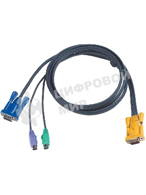 Кабель ATEN KVM Cable 2L-5206P -Кабель для KVM: 2xPS/2(m)+DB15(m) (PC) -на- SPHD15(m) (KVM), 6м