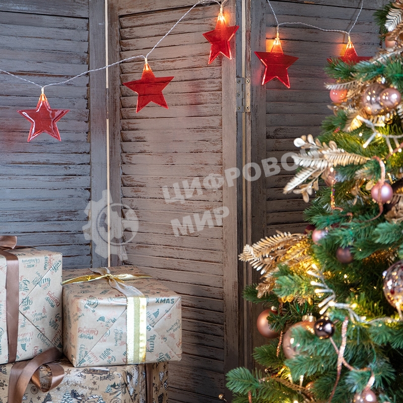 Гирлянда светодиодная Neon-night Звездопад красная 10 LED, 2,25 м, прозрачный ПВХ, теплый белый свет свечения, 2 х АА (батарейки не в комплекте)