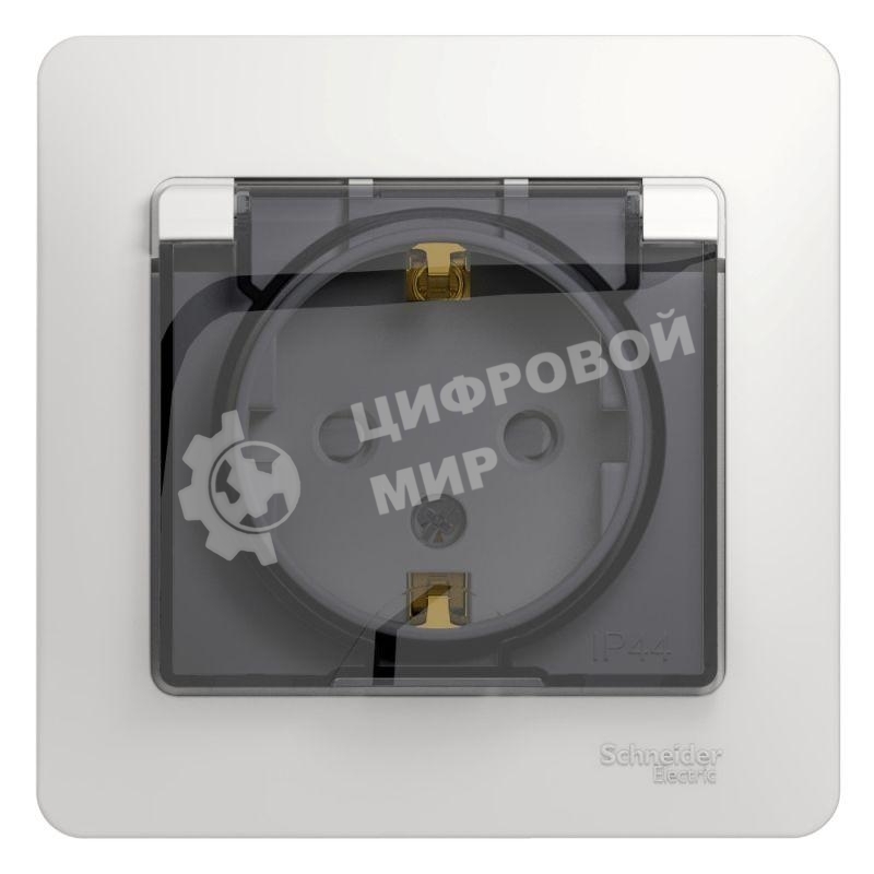 Розетка 1-м СП Glossa 16А с защ. крышкой защ. шторки с заземл. в сборе IP44 бел. SchE GSL000148