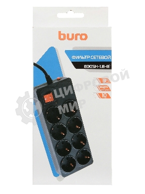 Сетевой фильтр Buro 800SH-1.8-B 1.8 м, 8 розеток, черный, коробка