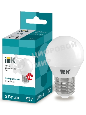 Лампа светодиодная IEK LLE-G45-5-230-40-E27 ECO G45 5Вт шар 4000К белый E27 450лм 230-240В
