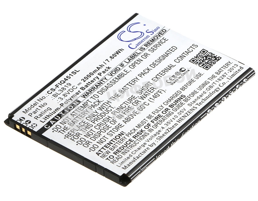 Аккумулятор CameronSino CS-FIQ451SL BL3819 для Fly IQ4514 Evo Tech 4 3.8V, 2000mAh, 7.60Wh