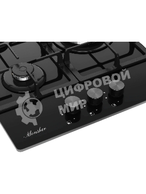 Варочная панель Monsher, газ, High-Tech, 45 см, автоматический электроподжиг, газ-контроль, форсунки под сжиженый газ, SABAF конфорки, чугунные решетки, черный