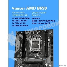 Материнская плата CBR B650M V2 Chipset B650, Socket AM5, 2*DDR5, mATX, DP+HDMI, 1*PCIEx16,1*PCIEx1,1*M.2 NVME, 3*SATA3, 2*USB 2.0 + 4*USB3.2, LAN 1Gb