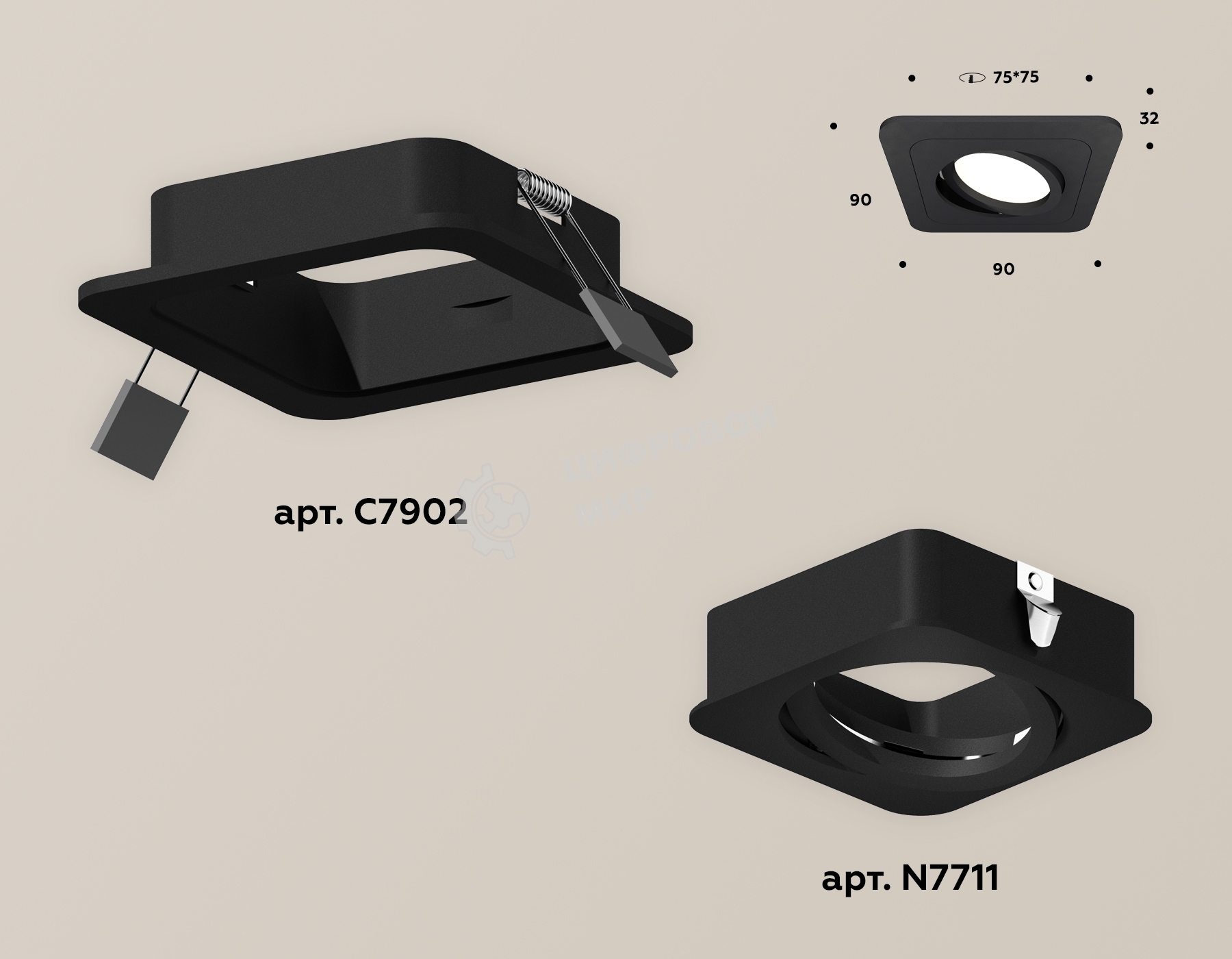 Комплект встраиваемого светильника Ambrella light XC7902010 SBK черный песок MR16 GU5.3 (C7902, N7711)