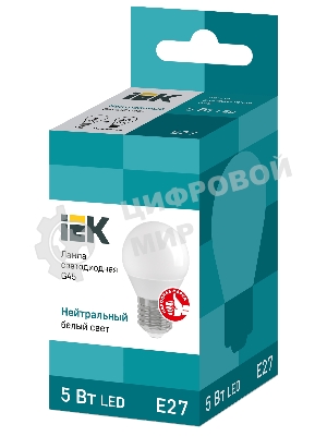 Лампа светодиодная IEK LLE-G45-5-230-40-E27 ECO G45 5Вт шар 4000К белый E27 450лм 230-240В