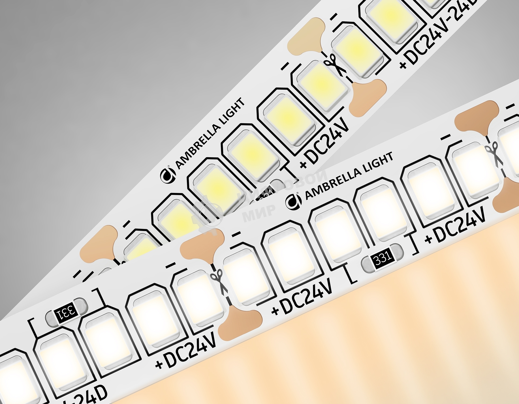 Светодиодная лента Ambrella light GS3401 2835 240Led/ 20W m/ 24V IP20 3000K/ 5000*10*1.2mm (2 конт.)