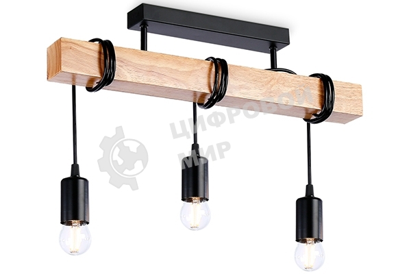 Светильник Ambrella light TR8182/3 BK/LW черный/светлое дерево E27*3 max 40W 500*50*420