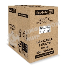 Кабель ExeGate FUTP4-C5e-CU-S25-OUT-PE-BK-305-FLUKE FTP 4 пары кат.5e медь, 0.45мм (25AWG), FLUKE® test pass, экран, внешн., без троса, 305м, черн., PE