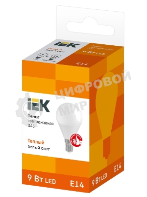 Лампа светодиодная LED 9Вт 230В 3000К E14 шар LLE-G45-9-230-30-E14 IEK