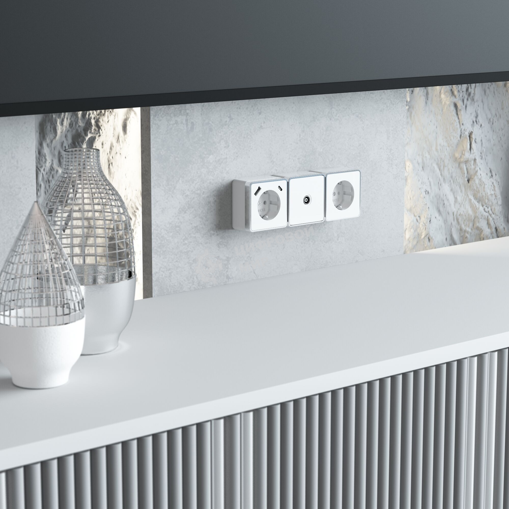 Розетка с заземлением, шторками и USB тип A+C Gallant (белый)