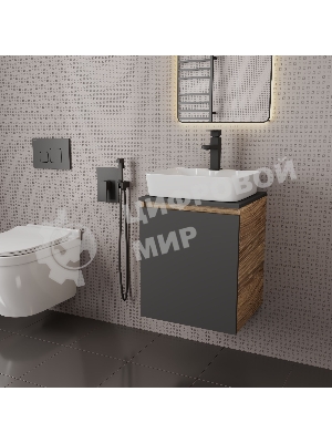 Тумба Bau Dream Blackwood 50 графит, раковина BAU Cerama 48х37 белая, смеситель Hotel Black, черный