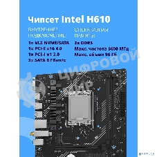 Материнская плата CBR B760M D5 V2 Chipset B760, Socket 1700, 2*DDR5, mATX, DP+HDMI, 1*PCIEx16,1*PCIEx1,2*M.2 NVME, 3*SATA3, 2*USB 2.0 + 4*USB3.2, LAN 1Gb