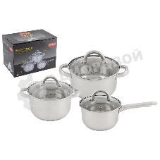 Набор посуды Mallony из нерж стали из 6 пред-в MEDIANO-SET-6 (ковш 1,9 л/кастрюли - 2,6 и 3,6 л), тм Mallony